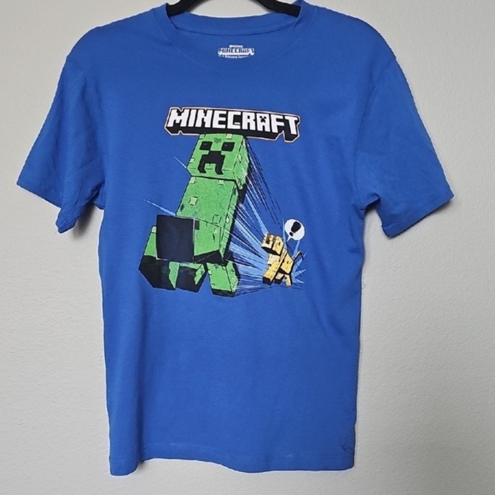 Mojang Minecraft NWT Blue Short Sleeve Cotton Creeper Graphic Tee Boy's 14/16